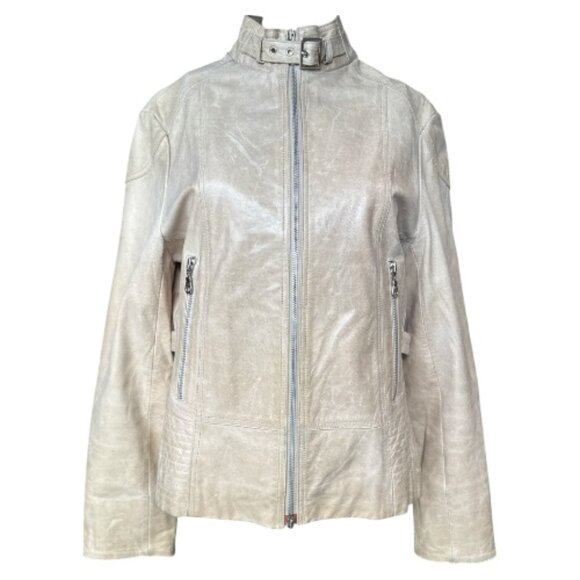 Schott NYC Vintage Women's Leather Jacket Cream Size Medium - Picture 1 of 11